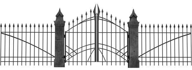Isolated 3d render illustration of old-fashioned gothic fence and gates.