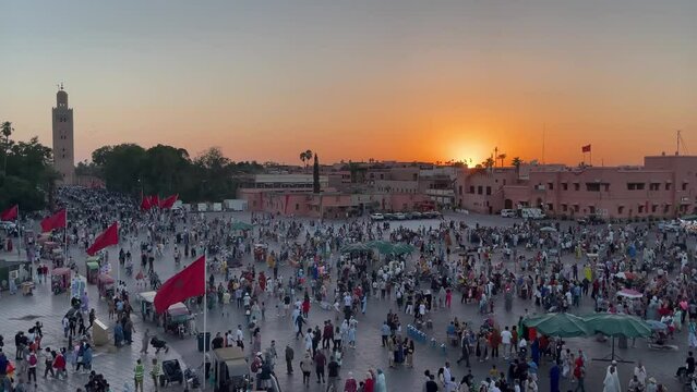 Sunset in the Jemaa el-Fna square in Marrakech (Morocco)