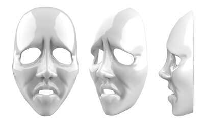 Isolated 3d render illustration of white colored sad theatrical mask.