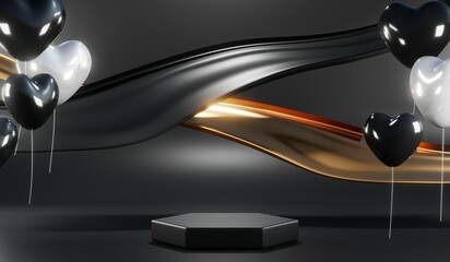 Naklejka premium 3D rendering of blank product background for cream cosmetics Modern black podium background