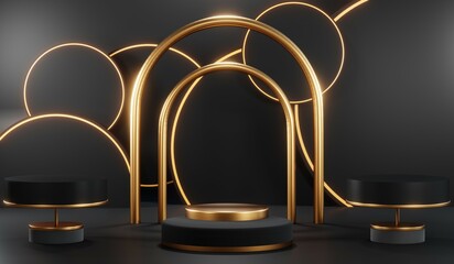 Fototapeta premium 3D rendering of blank product background for cream cosmetics Modern black podium background