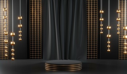 3D rendering of blank product background for cream cosmetics Modern black podium background