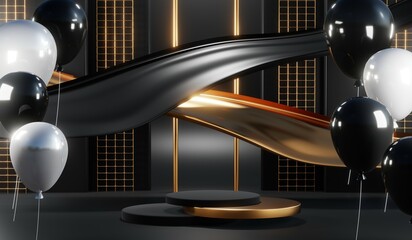 3D rendering of blank product background for cream cosmetics Modern black podium background