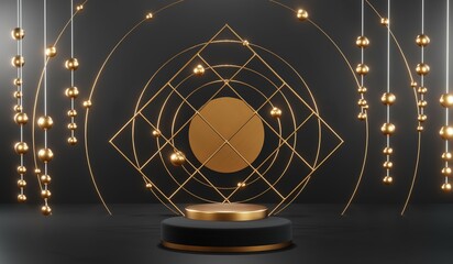 Naklejka premium 3D rendering of blank product background for cream cosmetics Modern black podium background