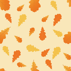 Seamless pattern with  autumn oak leaves