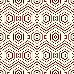 Zigzag seamless pattern. Hexagon mosaic tiles ornament. Ethnic surface print. Repeated geometric figures background