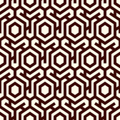 Honeycomb seamless pattern. Hexagon mosaic tiles ornament. Ethnic surface print. Repeated geometric figures background. Ornamental wallpaper. Modern geo design digital paper. Vector abstract work.