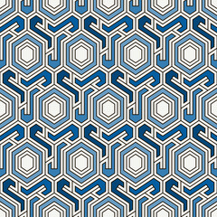 Honeycomb seamless pattern. Hexagon mosaic tiles ornament. Ethnic surface print. Repeated geometric figures background. Ornamental wallpaper. Modern geo design digital paper. Vector abstract