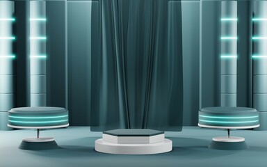 3D rendering of blank product background for cream cosmetics Modern blue pastel podium background