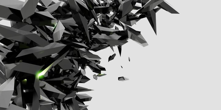 background broken glass blasting metal shards scattered 3D illustration