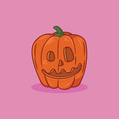 Cute halloween pumpkin illustration on pink background, cartoon icon