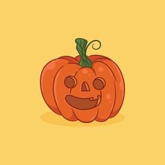 Cute halloween pumpkin illustration with one toothed smile, cartoon icon