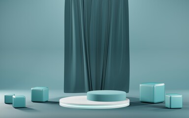 3D rendering of blank product background for cream cosmetics Modern blue pastel podium background