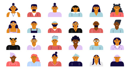 People in different avatars. Profile icons set including men and women. Icons for games, online communities, web forums. Vector illustration in cartoon flat style
