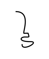 face silhouette one line. contour face mimimalism logo. nose and lips - unisex vector icon. person shape. facial features