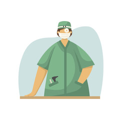 Fototapeta na wymiar Vector illustration of an otolaryngologist in a white coat with a tool for checking the respiratory and hearing organs. Profession. Flat style
