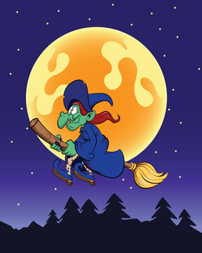 witch on the broom, moon