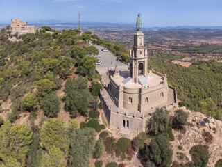 Fototapeta na wymiar Sanctuary of the Mare de Déu de Sant Salvador, XIV century., Christ the King monument, Felanitx, Majorca, Balearic Islands, Spain