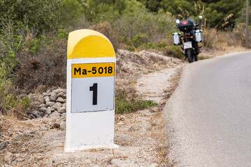 kilometric milestone marking kilometer one, Majorca, Balearic Islands, Spain