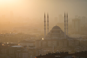Ankara skyline with Kocatepe Mosque and other monuments during sunset - Ankara, Turkey