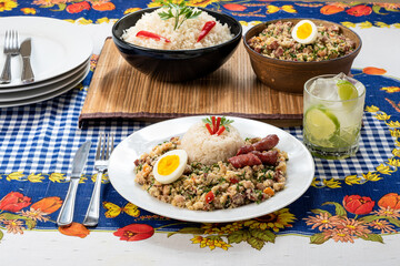 tropeiro beans, on a table, typical food from minas gerais