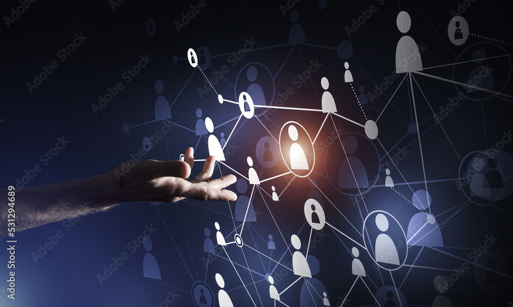 Poster presenting modern wireless technologies as means of communucation and networking on dark background