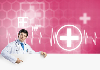 Doctor with banner