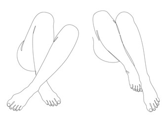 Collection. Silhouettes of human legs, feet in a modern one line style. Continuous line drawing, aesthetic outline for home decor, posters, wall art, stickers, logo. Vector illustration set.