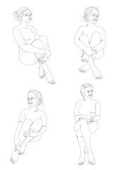 Silhouettes of a girl in a modern one line style. Continuous lady line drawing, aesthetic outline for home decor, posters, wall art, stickers, logo. Vector illustration.