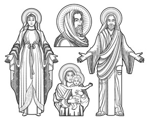 Fototapeta na wymiar Jesus Saints Drawing Set