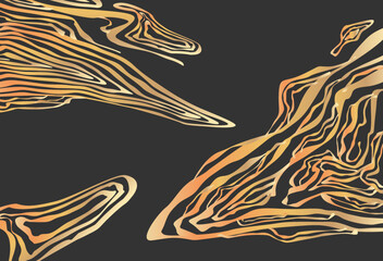 Vector abstract poster template with liquid lines. Golden wavy lines on a gray background. Abstract background