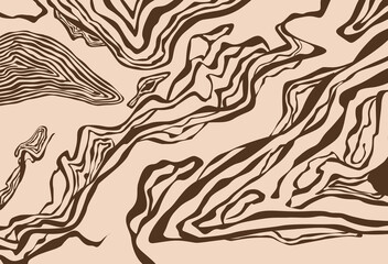 Abstract background in boho colors with wavy lines in brown background