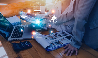 Technology fingerprint scan provides security. digital transformation change management,new technology big data and business process strategy, automate operation, customer service management.