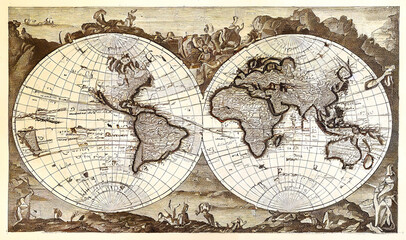 Fototapeta na wymiar Old world map from 18th century, symbol of the exploration of the new world