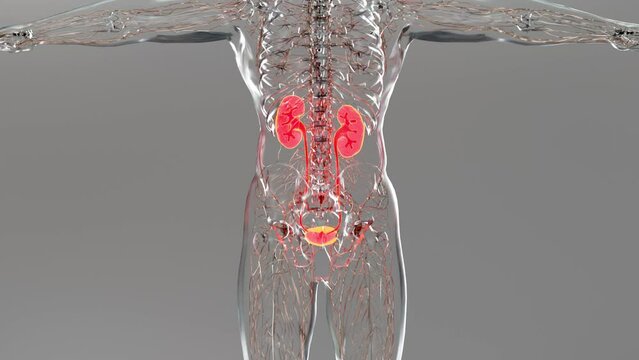 renal system, Kidneys, medically accurate male anatomy organ scan, excretory system, 3d render