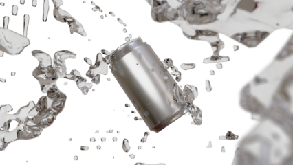 Pure water fresh splash from metallic can with 3d rendering.Visual effect simulation illustration conceptual include alpha tiff format.