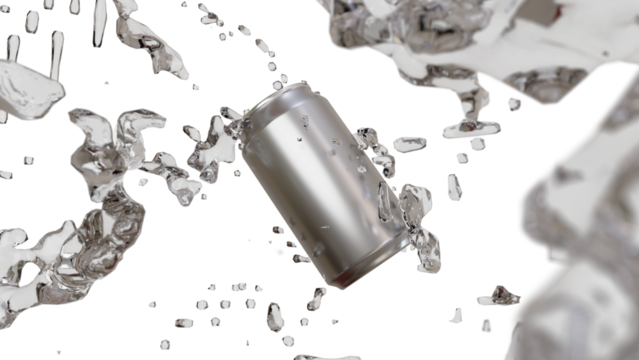 Pure water fresh splash from metallic can with 3d rendering.Visual effect simulation illustration conceptual include alpha tiff format.