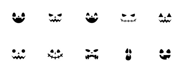 Conjunto de iconos de halloween. Colección de caras de terror y divertidas. Ilustración vectorial