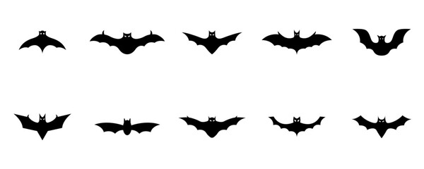 Conjunto de iconos de murciélagos de halloween. Colección de murciélagos de terror de diferentes estilos. Ilustración vectorial