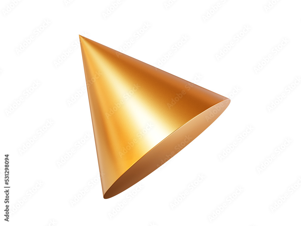 Poster 3d gold cone geometric element. metal simple figure for your design on isolated background. 3d rende