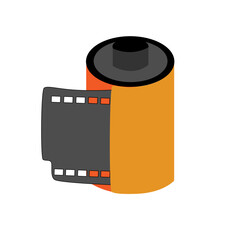 Photographic film in a camera reel.