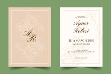 engraving hand drawn minimal wedding invitation template vector design illustration