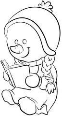 Niedliches Schneemädchen liest ein Buch - Vektor-Illustration