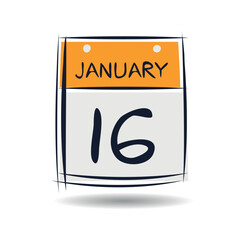 Creative calendar page with single day (16 January), Vector.