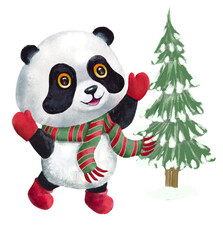 panda with christmas tree