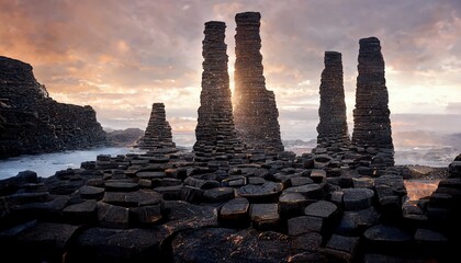 An illustration of the Giant Causeway in Ireland. - obrazy, fototapety, plakaty