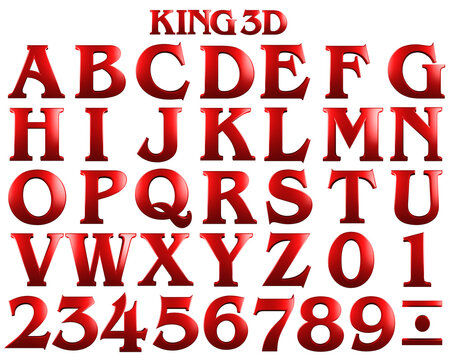 King 3d Red alphabet 3d Illustration on transparent background