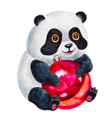 panda bear with red Christmas ball