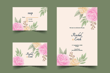 hand painted watercolor boho wedding invitation template vector design illustration