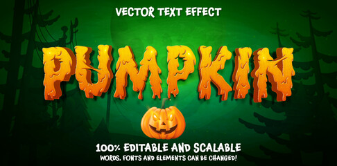 Pumpkin text effect, 3d editable halloween spooky theme style font template ready for use